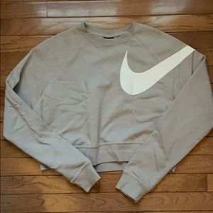 Gray with white swoosh Nike crop sweatshirt